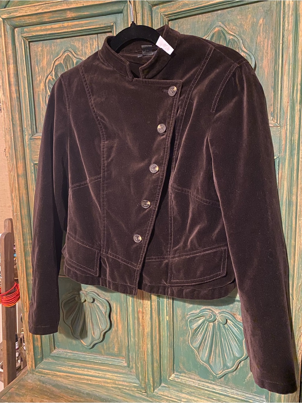 Kenneth Cole Reaction Chocolate Brown Velvet Asymmetric Button Jacket